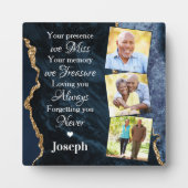 Elegante Blauwe Marmeren Herdenking 3 Foto Memoria Fotoplaat (Voorkant)