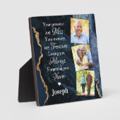 Elegante Blauwe Marmeren Herdenking 3 Foto Memoria Fotoplaat (Voorkant)