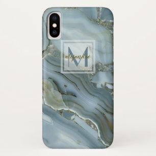 Elegante Blauwe Marmeren Natuursteen Patroon Monog Case-Mate iPhone Case