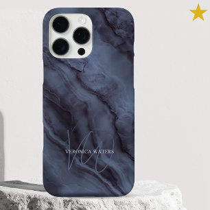 Elegante blauwe marmeren op maat gemaakte naam mon iPhone 16 pro max hoesje