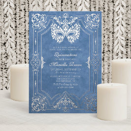 Elegante blauwe Masquerade Masker Quinceanera Folie Uitnodiging
