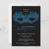 Elegante blauwe Masquerade Masker Quinceanera Kaart (Voorkant)
