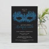 Elegante blauwe Masquerade Masker Quinceanera Kaart (Staand voorkant)