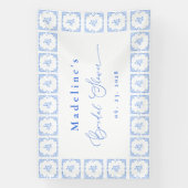 Elegante Blauwe Mediterraanse Tegel Bruidsdouche Spandoek (Verticaal)