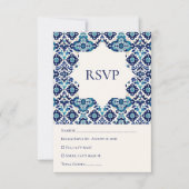 Elegante Blauwe Mediterrane Tegel bruiloft RSVP Ka (Voorkant)