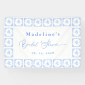 Elegante Blauwe Mediterrane Tegeltjes Bruidsmeisje Spandoek (Horizontaal)