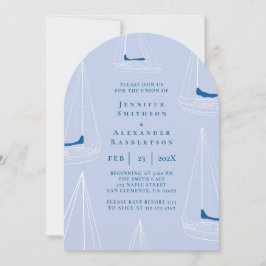 Elegante Blauwe Minimale Zeilboot Trouw Uitnodigin Kaart