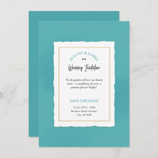 Elegante Blauwe Minimalistische Luxe Uitnodiging (Voorkant / Achterkant)