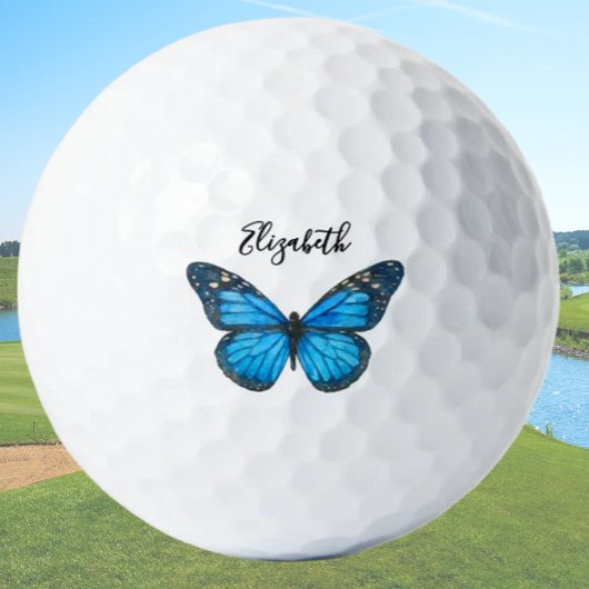 Elegante blauwe monarch vlinder gepersonaliseerde  golfballen