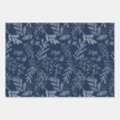 Elegante Blauwe Monochroom Rustieke Winter Botanic Inpakpapier Vel (Voorkant 2)