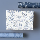 Elegante Blauwe Monochroom Rustieke Winter Botanic Inpakpapier Vel