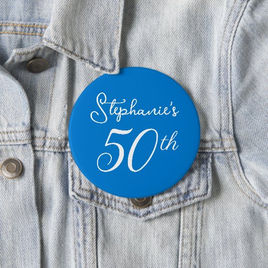 Elegante Blauwe Monogram 50ste Verjaardagsfeest Ronde Button 4,0 Cm (In situ)