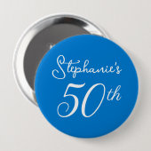 Elegante Blauwe Monogram 50ste Verjaardagsfeest Ronde Button 4,0 Cm (Voorkant /achterkant)
