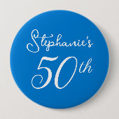 Elegante Blauwe Monogram 50ste Verjaardagsfeest Ronde Button 4,0 Cm (Voorkant)
