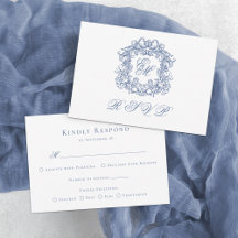 Elegante Blauwe Monogram Crest Wedding