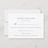Elegante Blauwe Monogram Crest Wedding RSVP Kaartje (Achterkant)