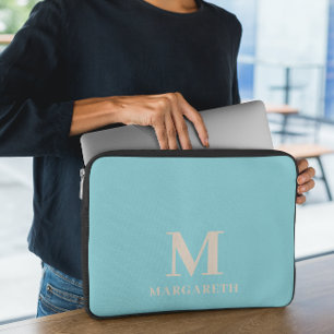 Elegante blauwe monogram laptophoes laptop sleeve