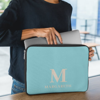Elegante blauwe monogram laptophoes laptop sleeve