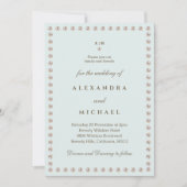 Elegante Blauwe Monogram Parel bruiloft Kaart (Voorkant)