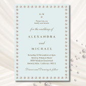 Elegante Blauwe Monogram Parel bruiloft Kaart