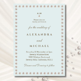 Elegante Blauwe Monogram Parel bruiloft Kaart