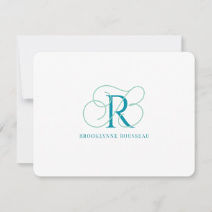 Elegante blauwe monogram plat notitiekaart notitiekaartje