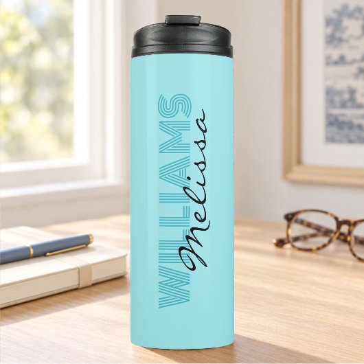 Elegante blauwe monogram thermosbeker