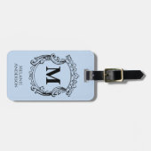 Elegante Blauwe Monogram Wapenschild  Bagagelabel (Voorkant horizontaal)