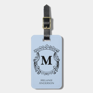 Elegante Blauwe Monogram Wapenschild  Bagagelabel