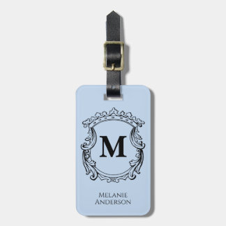 Elegante Blauwe Monogram Wapenschild  Bagagelabel