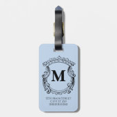Elegante Blauwe Monogram Wapenschild  Bagagelabel (Achterkant verticaal)
