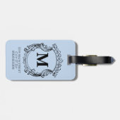 Elegante Blauwe Monogram Wapenschild  Bagagelabel (Achterkant horizontaal)