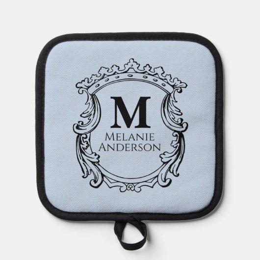 Elegante Blauwe Monogram Wapenschild  Pannenlap (Voorkant)