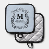 Elegante Blauwe Monogram Wapenschild  Pannenlap (Voorkant / Achterkant)