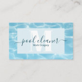 Elegante blauwe monogram zwembadreiniger visitekaartje (Voorkant)