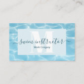Elegante blauwe monogram zweminstructeur visitekaartje (Voorkant)