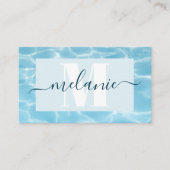 Elegante blauwe monogram zwemleraar coach visitekaartje (Voorkant)