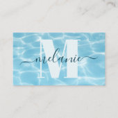 Elegante blauwe monogram zwemleraar coach visitekaartje (Voorkant)