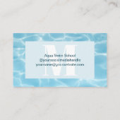 Elegante blauwe monogram zwemleraar visitekaartje (Achterkant)
