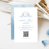 Elegante Blauwe Monogrammed RSVP Online QR Code Informatiekaartje
