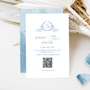Elegante Blauwe Monogrammed RSVP Online QR Code Informatiekaartje