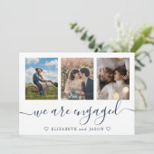 Elegante blauwe multiphoto Aankondiging verloofd (Staand voorkant)