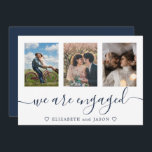 Elegante blauwe multiphoto Aankondiging verloofd<br><div class="desc">Elegant Blue Verloving-aankondigingskaart met 3 van uw foto's,  met de uitnodiging voor de verlovingsfeest op de achterkant. Makkelijk te personaliseren.</div>