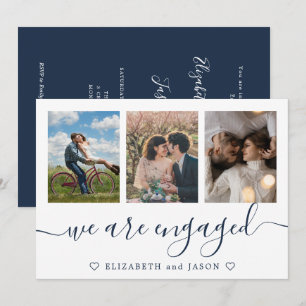 Elegante blauwe multiphoto Aankondiging verloofd