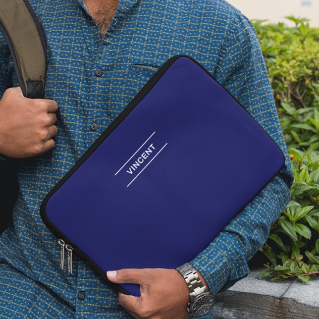 Elegante blauwe naam met laptophoes laptop sleeve (Creator heeft geüpload)