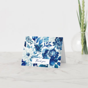 Elegante blauwe navy floral botanische tuin verjaa bedankkaart