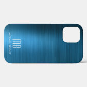 Elegante Blauwe Nep Geborsteld Metaal Monogram Case-Mate iPhone Case (Achterkant (horizontaal))