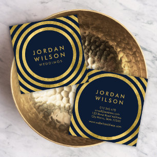Elegante Blauwe Nep Gouden Ronde Lijnen Geometrisc Vierkante Visitekaartje