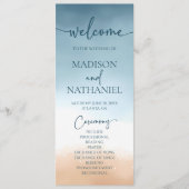 Elegante Blauwe Oceaan Strand Oever Zand Trouw Programmakaart (Voorkant)