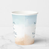 Elegante Blauwe Oceaan Strand Oever Zand Trouwfees Papieren Bekers (Rechts)